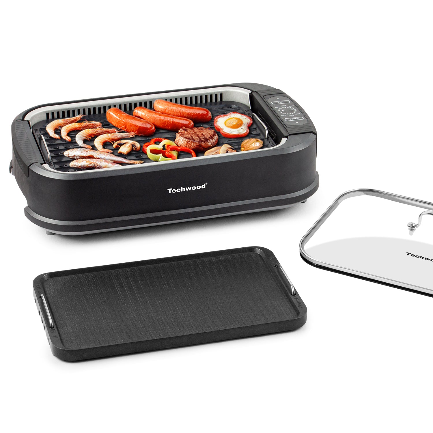 Indoor Smokeless Grill, Techwood 1500W Electric Indoor Grill with Tempered  Glass Lid, Portable Non-stick BBQ Korean Grill, Turbo Smoke Extractor