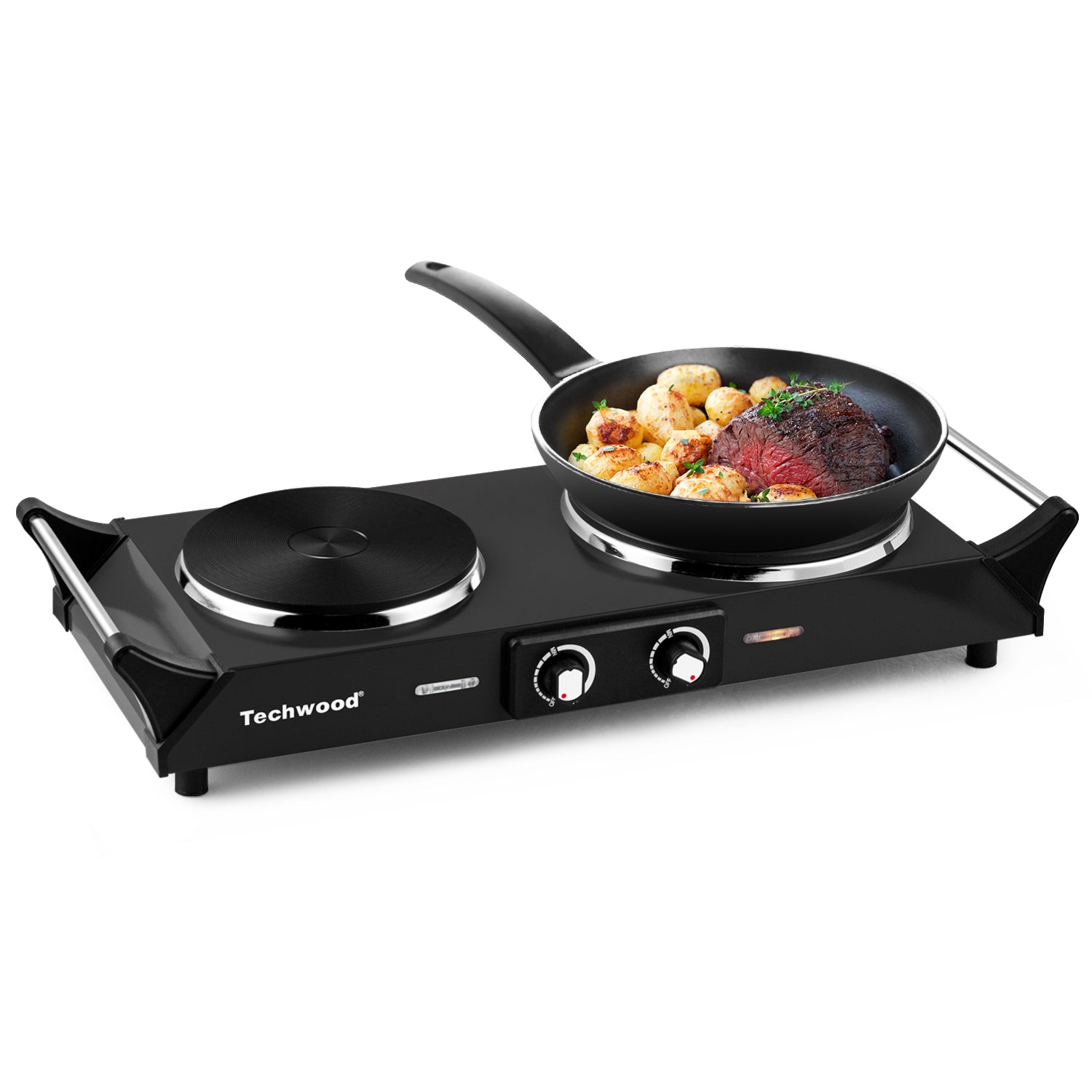Hot Plate, Techwood 1800W Portable Electric Stove for Cooking Countertop  Dual Burner with Adjustable Temperature & Stay Cool Handles, 7.5” Cooktop  for