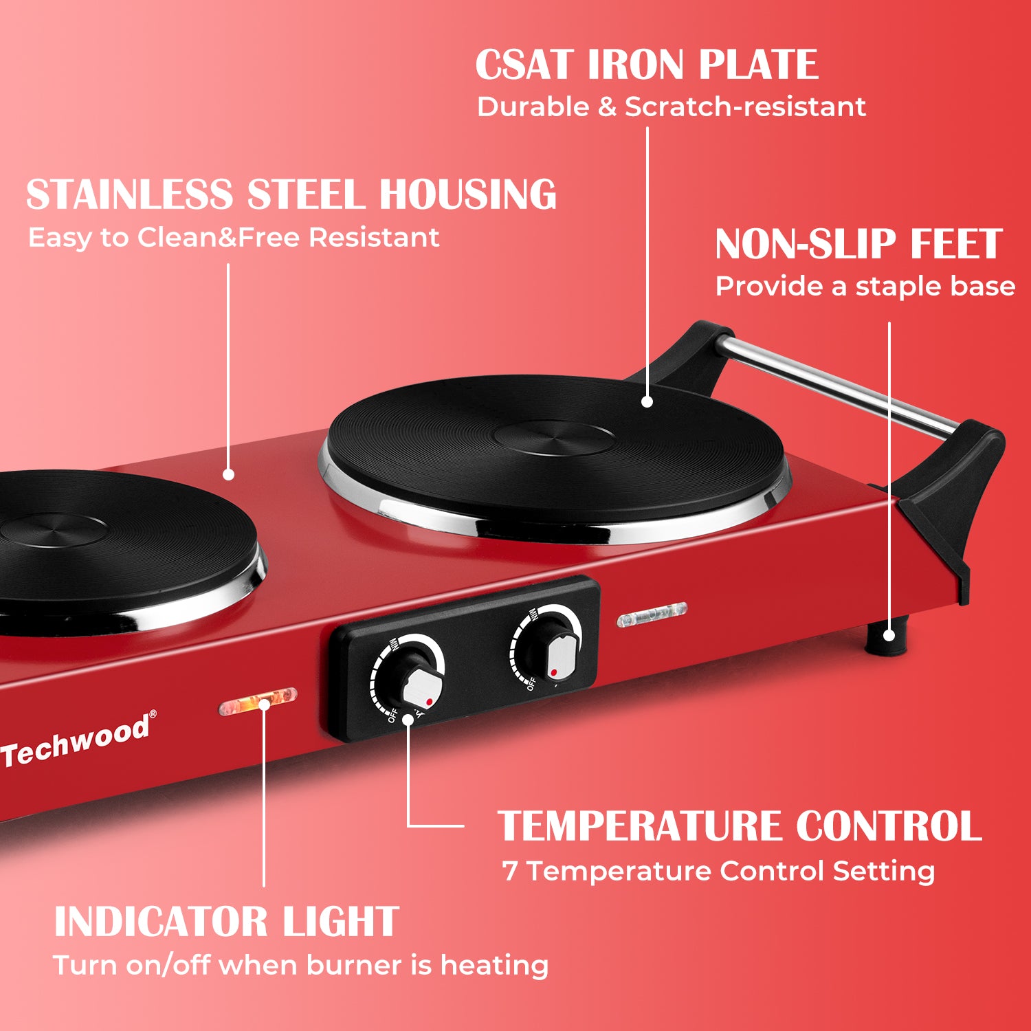 Hot Plate, Techwood 1800W Dual Electric Stove, Countertop Stove Double  Burner for Cooking, Infrared Ceramic Hot Plates Double Cooktop, Brushed