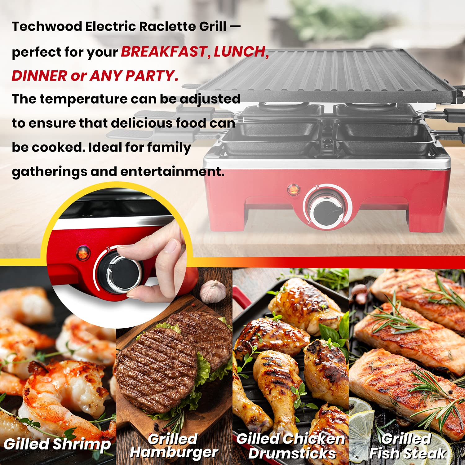 Raclette Table Grill, Techwood Electric Indoor Grill Korean BBQ Grill,  Removable 2-in-1 Non-Stick Grill Plate, 1500W Fast Heating with 8 Cheese  Melt