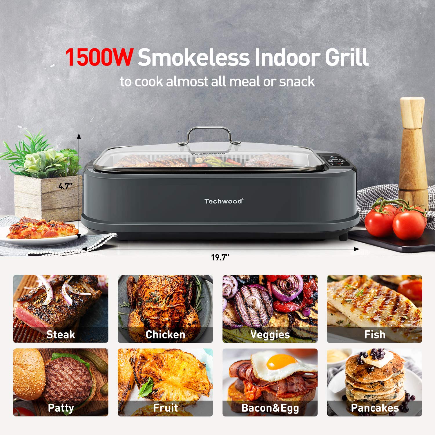 Electric BBQ Grill Techwood 15-Serving Indoor/Outdoor Electric