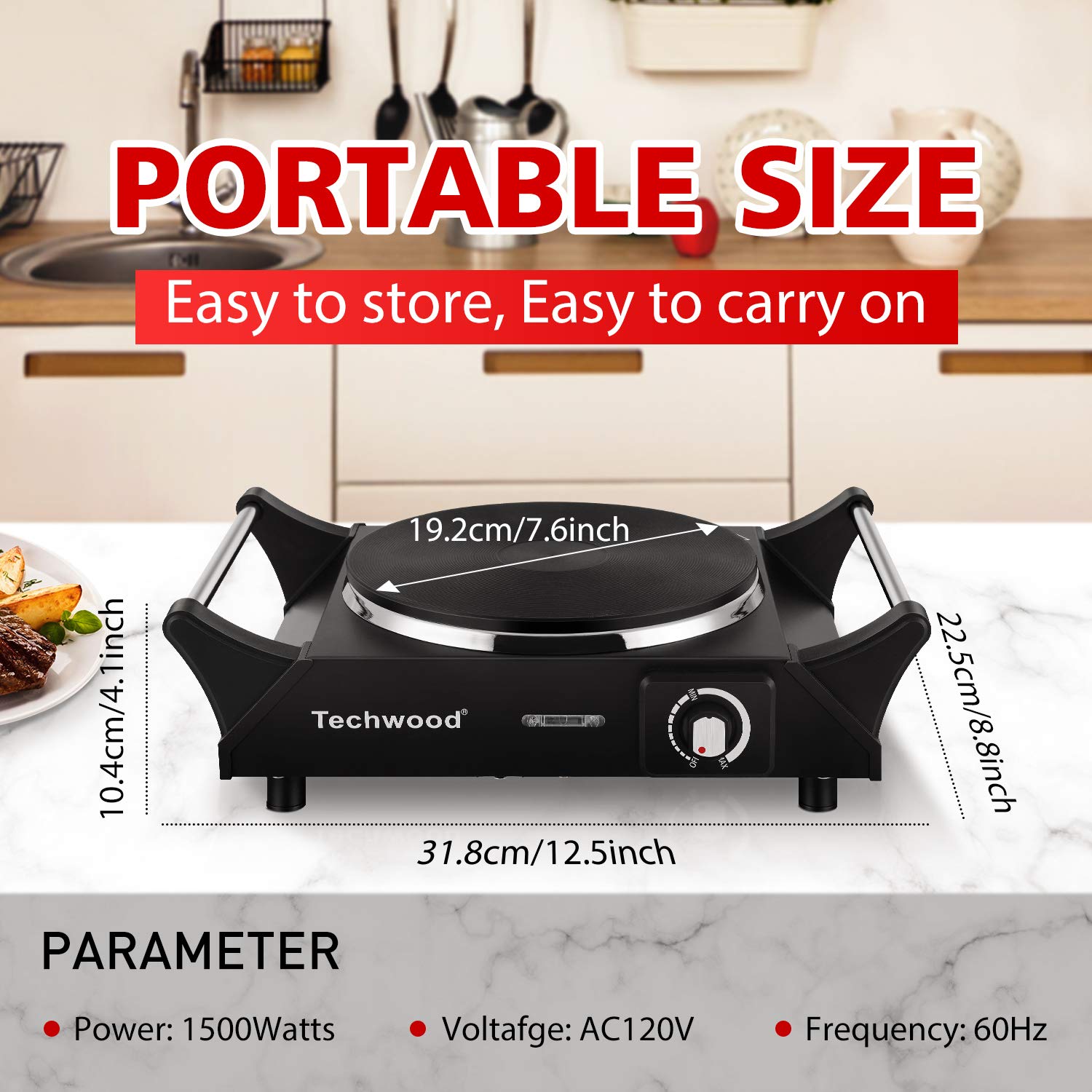 KAERSIDUN T02 Hot Plate Electric Single Burner 1500W Portable Burner for  Cooking with Adjustable Temperature & Stay Cool Handles, Non-Slip Rub