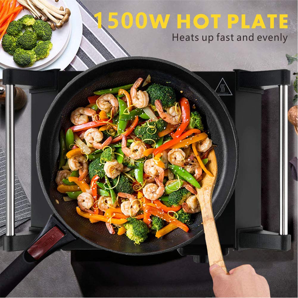 Techwood 1500W Stainless Steel Single Hot Plate with Stay Cool Handle(