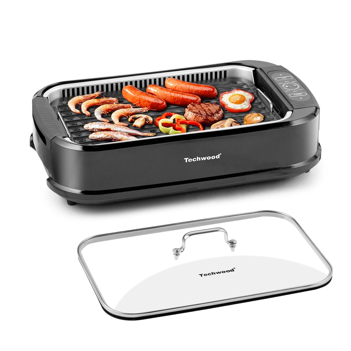 Indoor Grill, Techwood 1500W Smokeless Electric Grill with 2 in1 Nonstick Grill/Griddle Plates, Portable Korean BBQ Grill with 6-Level Control