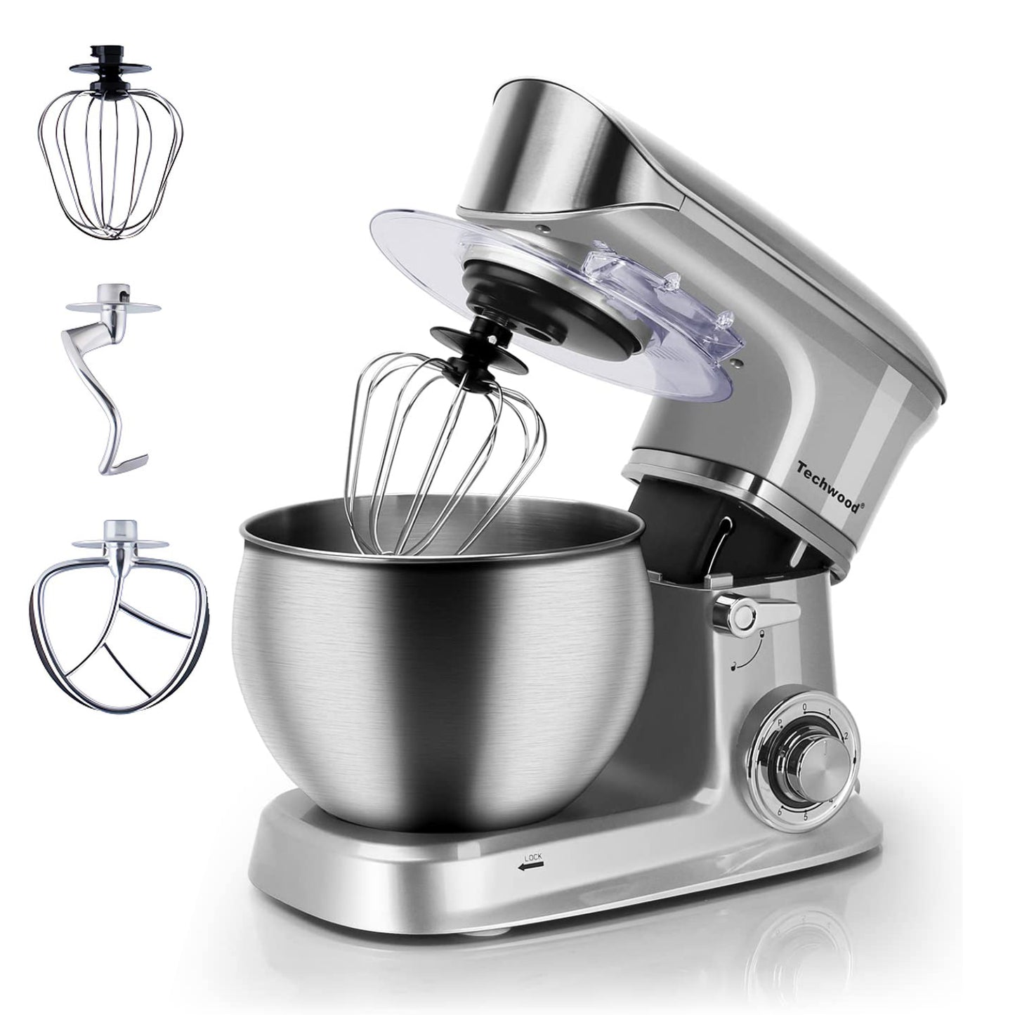 Techwood 6QT Tilt-Head Stand Mixer(Silver)